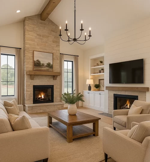 farm house at night living room