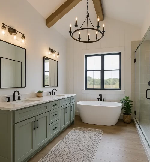 farm house at night master bathroom