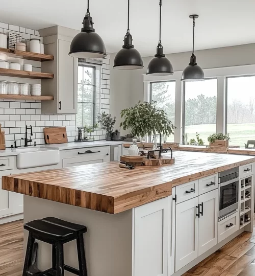 farm house with large porch kitchen