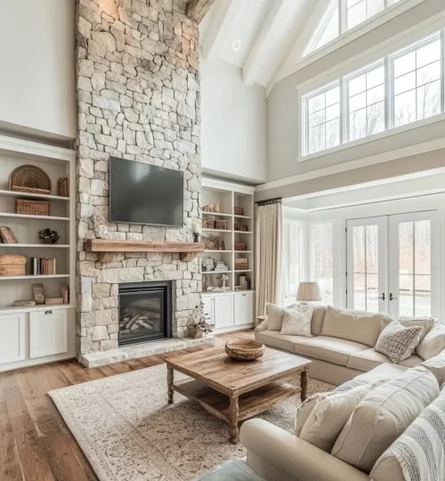 farmhouse with large porch living room