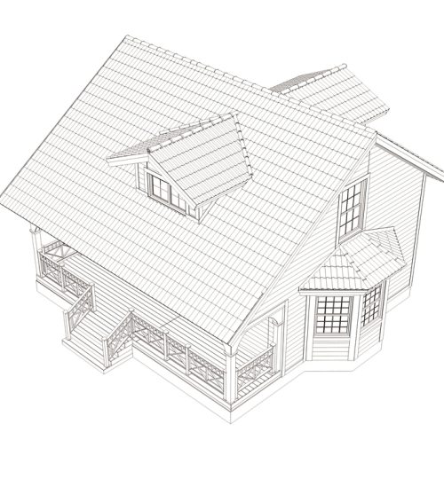 Toon style image of modern frame house. 3D illustration of modern house.
