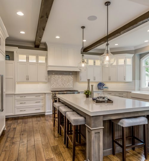 Elegant and modern kitchen with a high ceiling