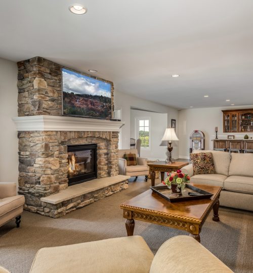 Beautiful basement gathering room for lounging