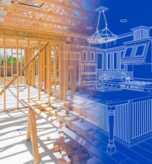 House Construction Framing Gradating Into Kitchen Design Blueprint Drawing
