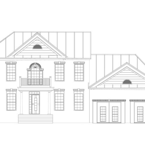 The outline of the house is two-story. Front view. Vector illustration