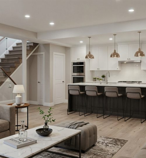 Modern Scandinavian Kitchen and Living Room Interior – 3D Render