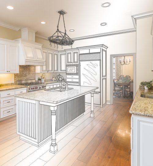 Custom Kitchen Design Drawing and Gradated Photo Combination